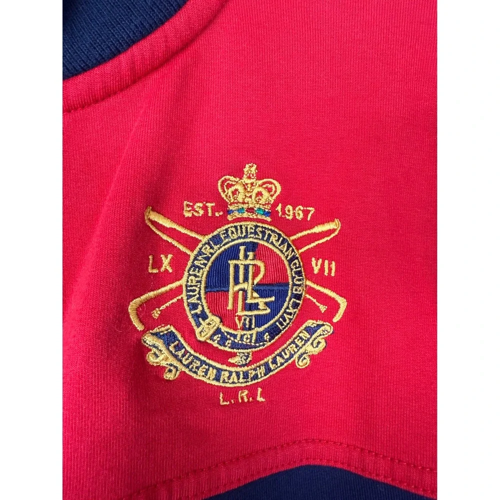 Lauren Ralph Lauren Jacket Women Petite Mediym Full Zip Track LRL Crest Navy Red